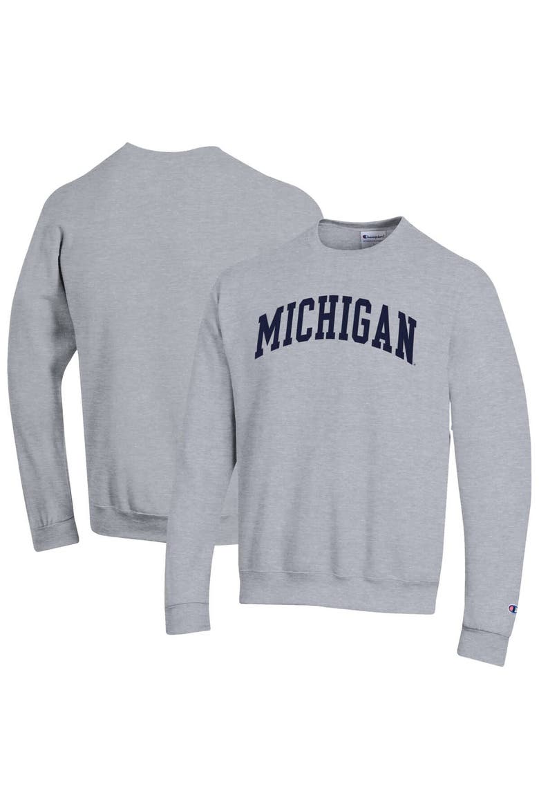 Men's Champion  Heather Gray Michigan Wolverines Basic Arch Fleece Pullover Sweatshirt, Alternate, color, Heather Gray