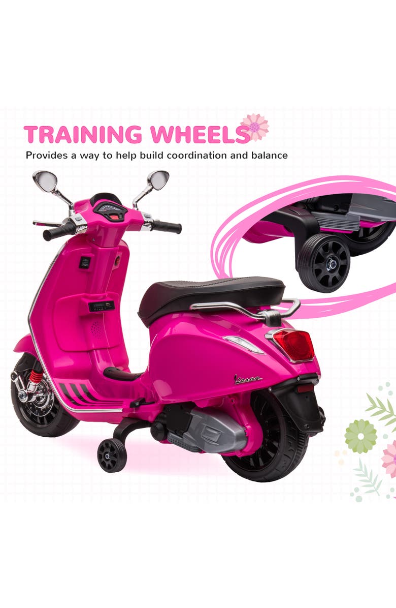 Qaba Vespa 6V Kids Electric Motorcycle with Music, FM Radio, Headlight, Single Button Start, Alternate, color, Pink