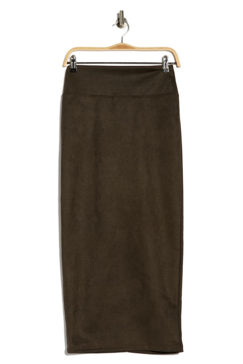 Faux Suede Midi Skirt, Alternate, color, OLIVE
