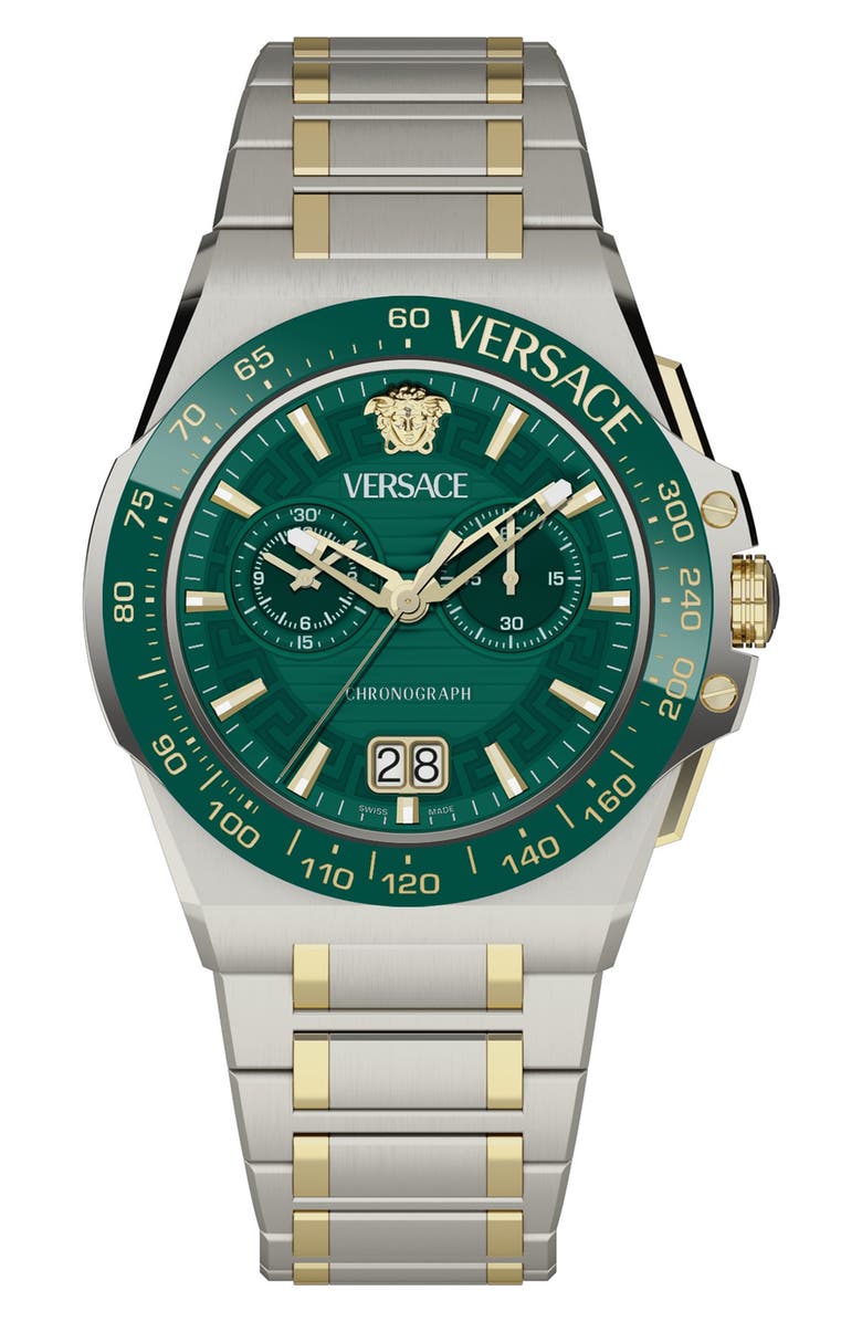 Versace Greca Reaction Chronograph Two-Tone Bracelet Watch, 43mm, Main, color, Two Tone