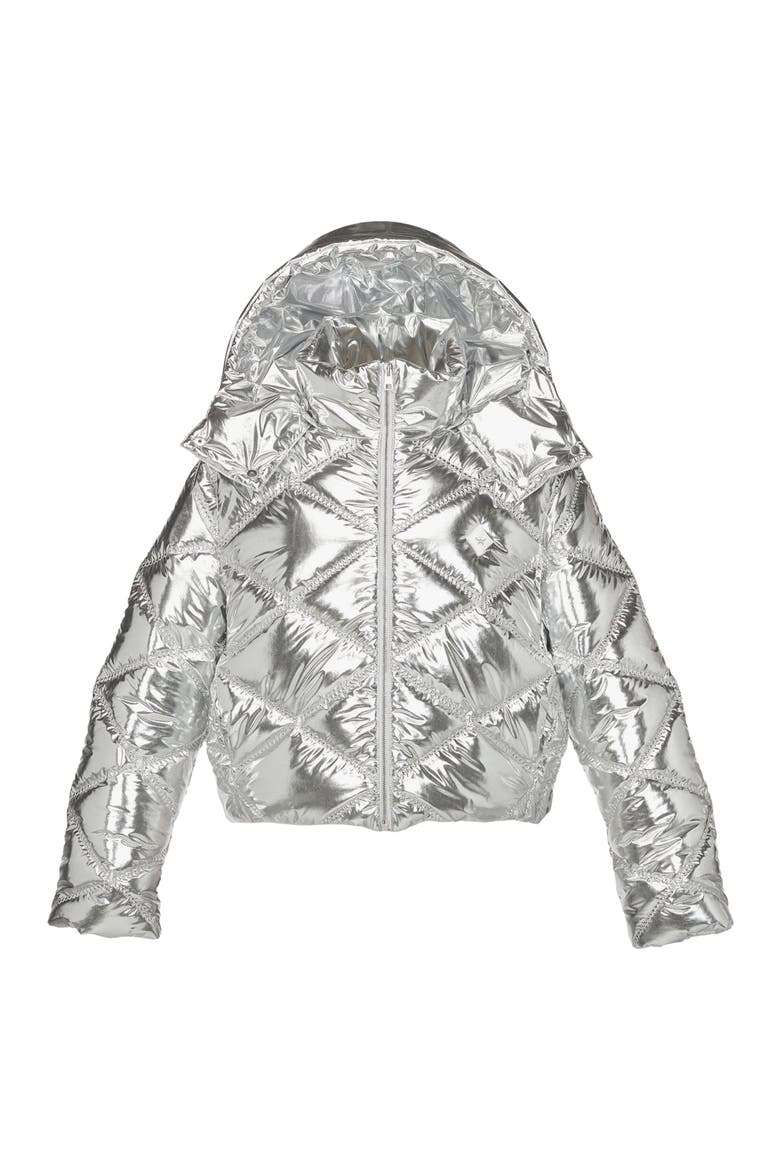 Après-Ski Quilted Puffer Jacket in Metallic Polyester, Main, color, SILVER