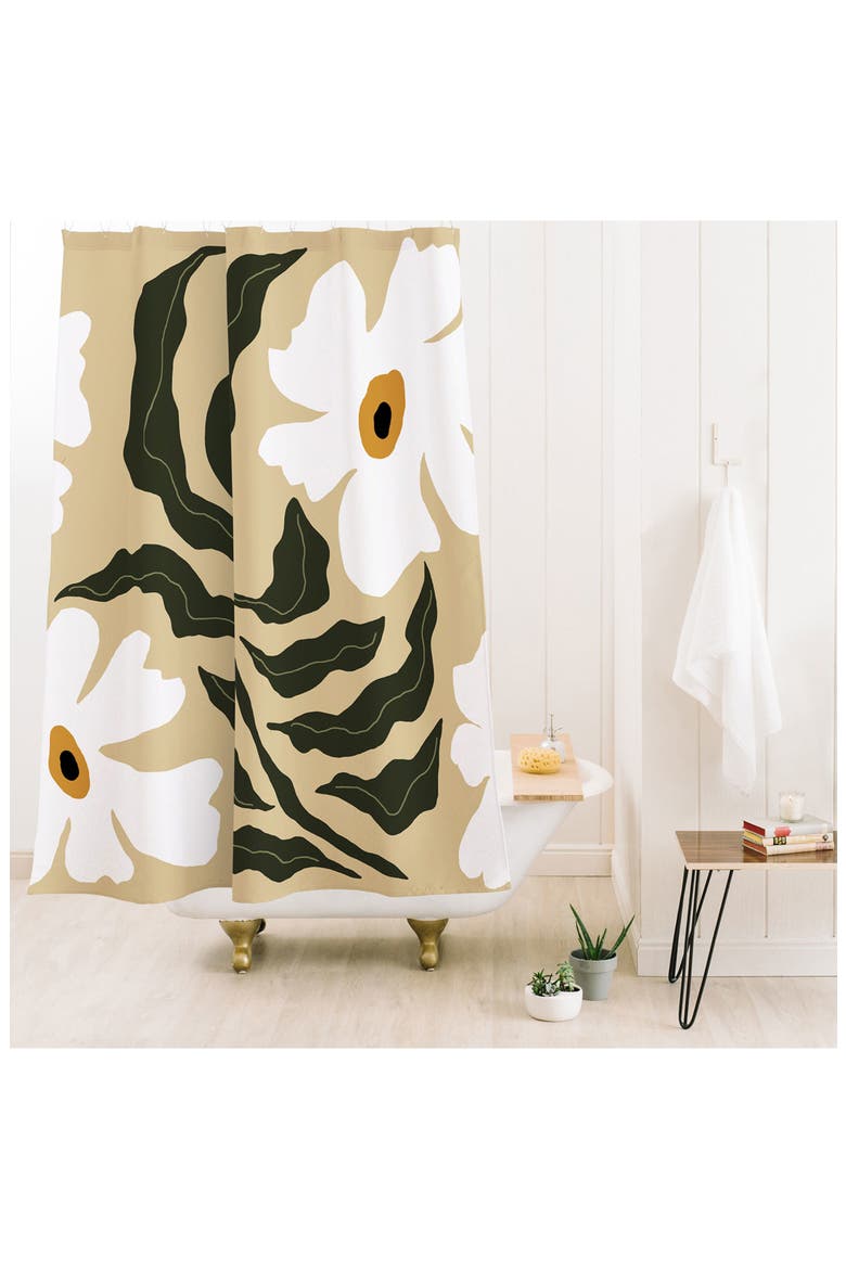 White Daisy Shower Curtain, Alternate, color, BLACK-WHITE