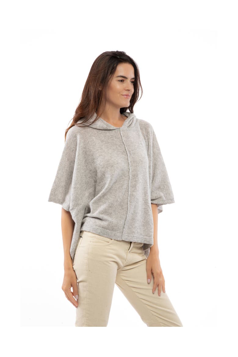 Pure Cashmere Button Hoodie Poncho, Alternate, color, Night Blue