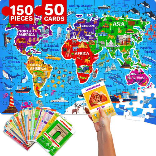 Quokka Search & Find Riddle Puzzles for Kids - 70 & 150 Piece Jigsaw Puzzles with Flashcards in 150Pcs World Map at Nordstrom