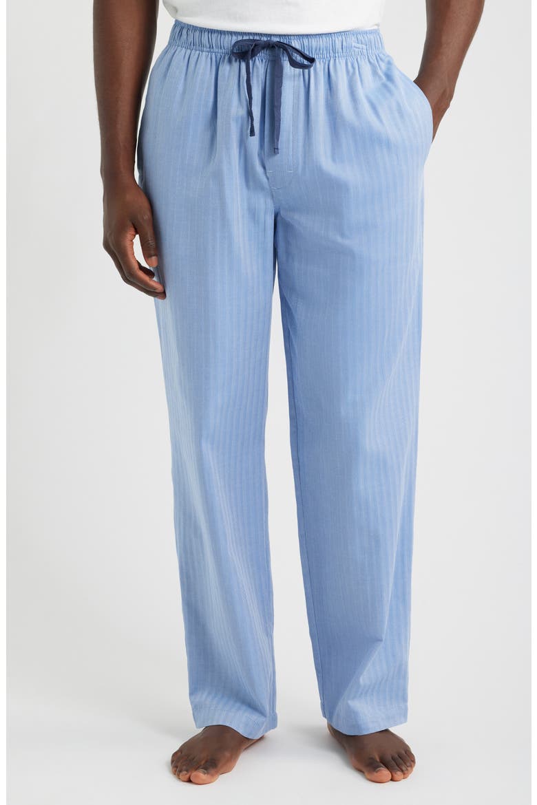 Signature Herringbone Cotton Pajama Pants, Main, color, BLUE/ NAVY PIPING
