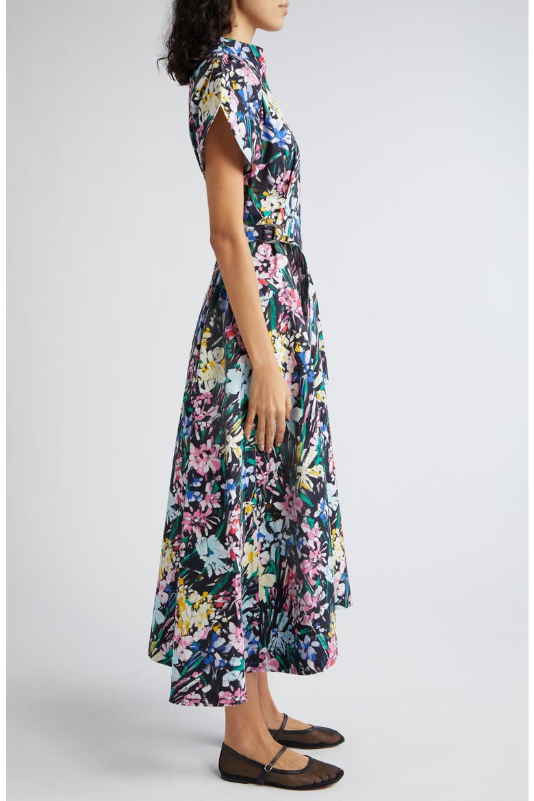 Flowerworks Cotton Midi Dress, Alternate, color, BLACK MULTI