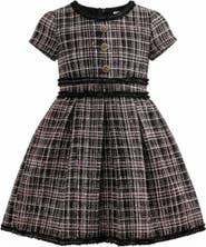 Mia Belle Girls Class Act Tweed Puff Sleeve Dress