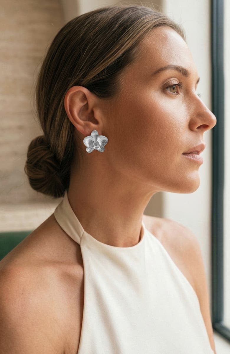 IMBER Orchid Flower Statement Stud Earrings, Alternate, color, 
