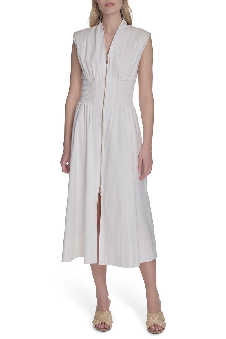 Smock Waist Cotton Midi Dress, Main, color, IVORY