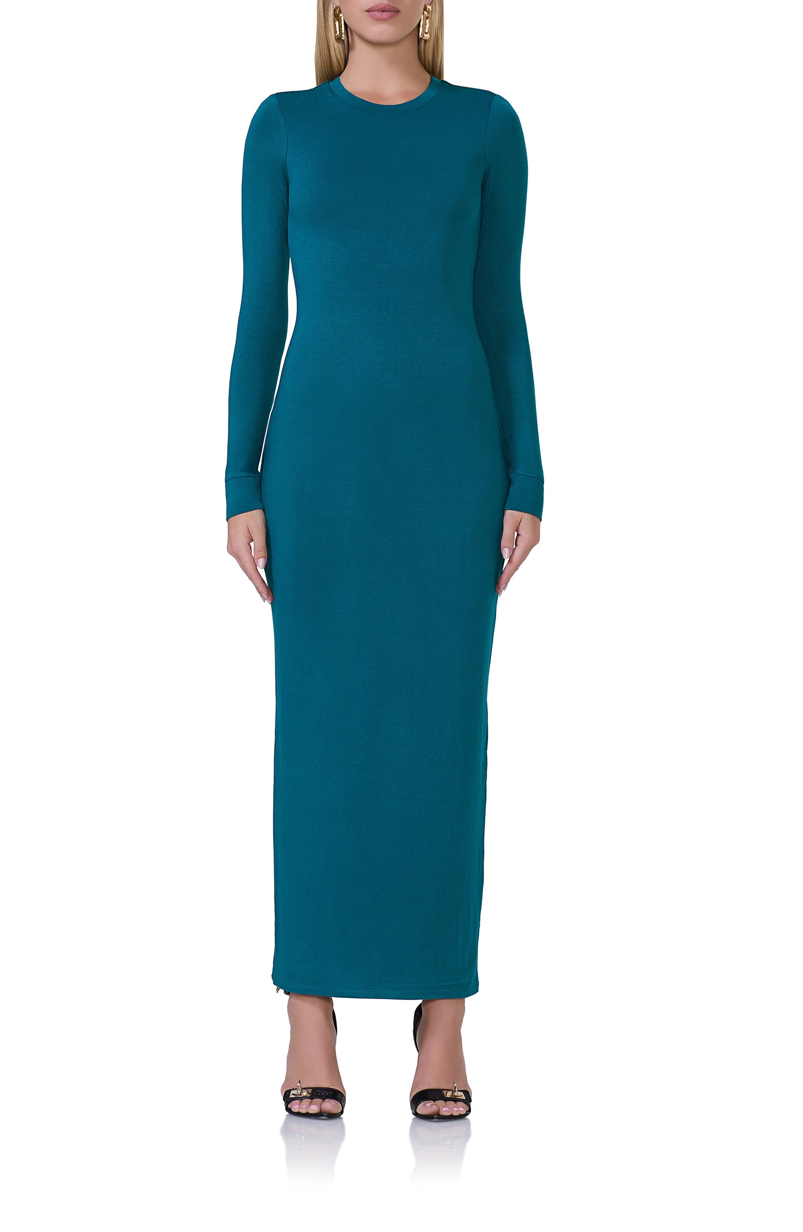 AFRM Didi Long Sleeve Jersey Maxi Dress in Spruce 
