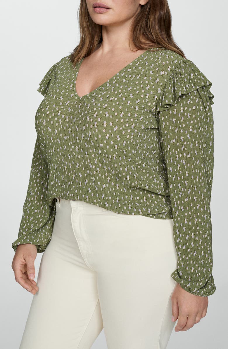 MANGO Ruffle Top, Alternate, color, Green