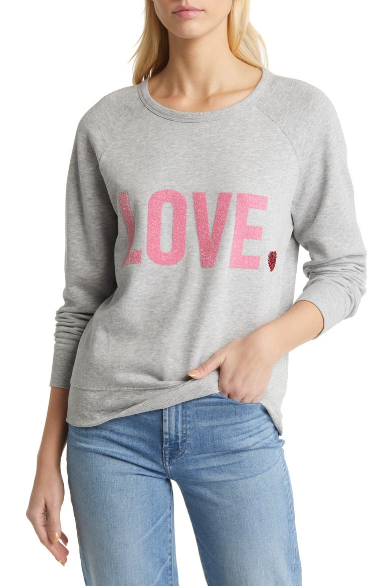 Love Embellished Graphic Sweatshirt, Main, color, GREY HEATHER LOVE