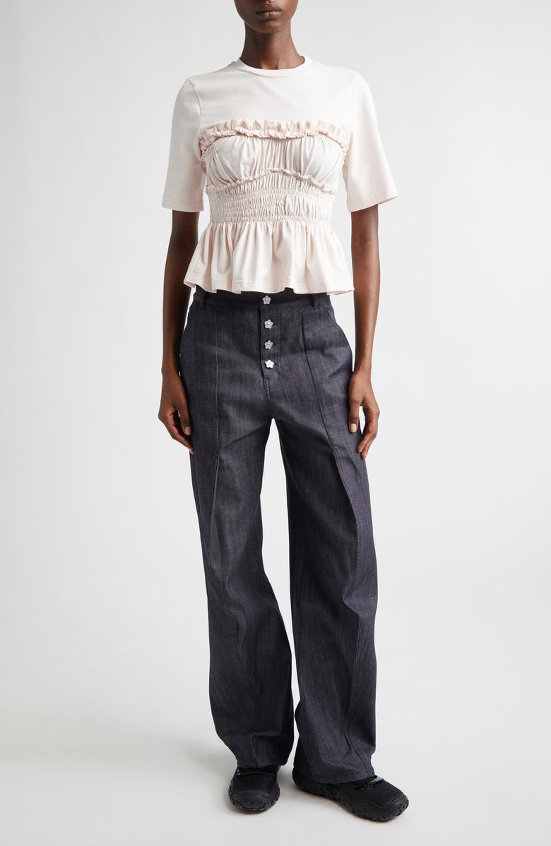 Cecilie Bahnsen Vilde Shirred Peplum T-Shirt, Alternate, color, Light Pink Jersey