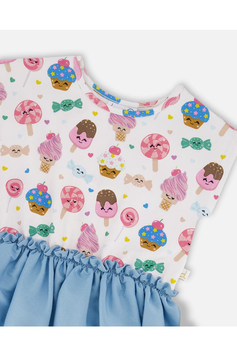 Bi-Material Soft Jersey Short Sleeve Candy Dress, Alternate, color, White Printed with Candies