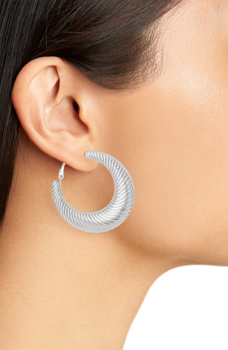 NORDSTROM RACK Textured Hoop Earrings, Alternate, color, Silver