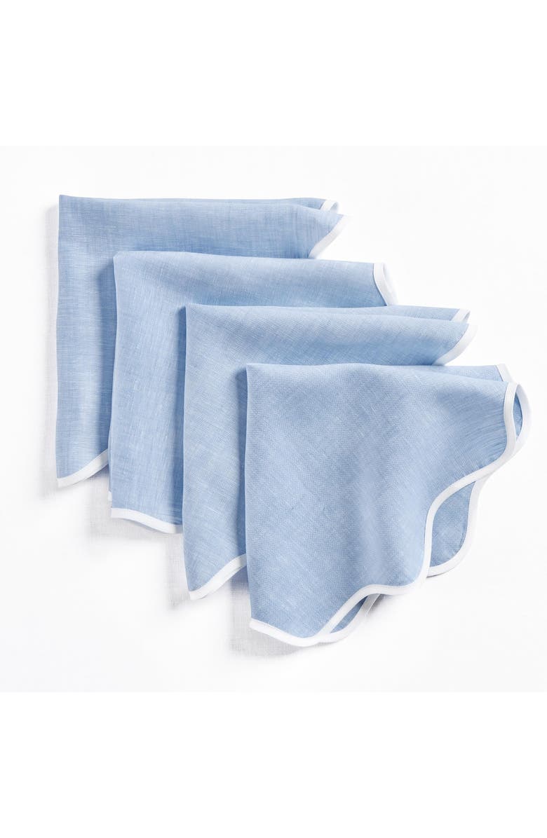 Solino Home Linen Dinner Napkins - Giselle Scallop Edge, 20 Inch Round, Main, color, White And Chambray Blue