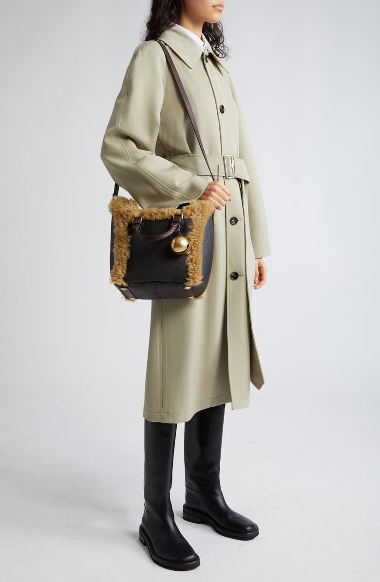 Burberry Small Shield Leather & Genuine Shearling Tote, Alternate, color,