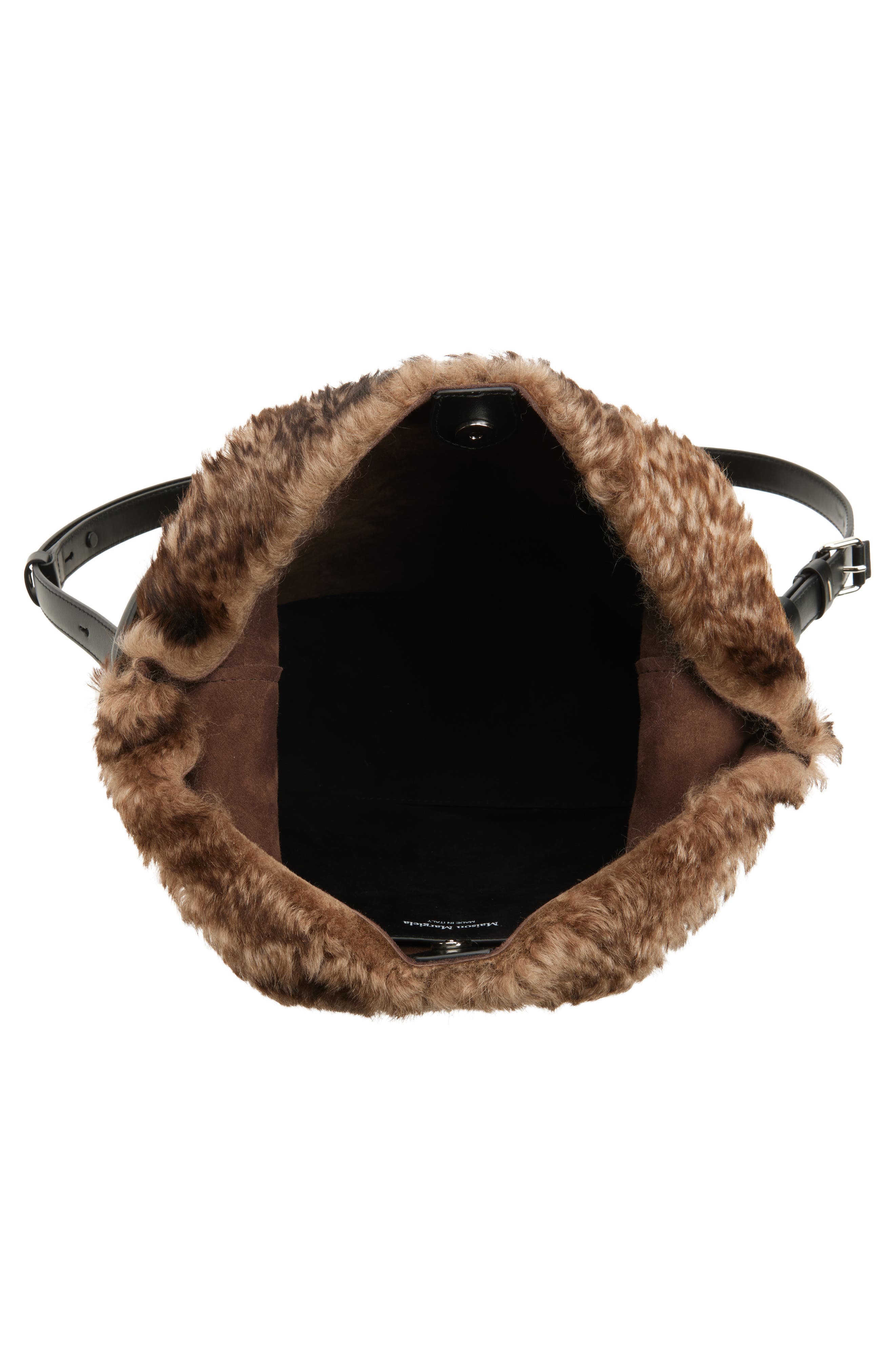 Maison Margiela Dress-age Leather 
Genuine Shearling Hobo Bag, Alternate, color, Bleached Brown/ Black