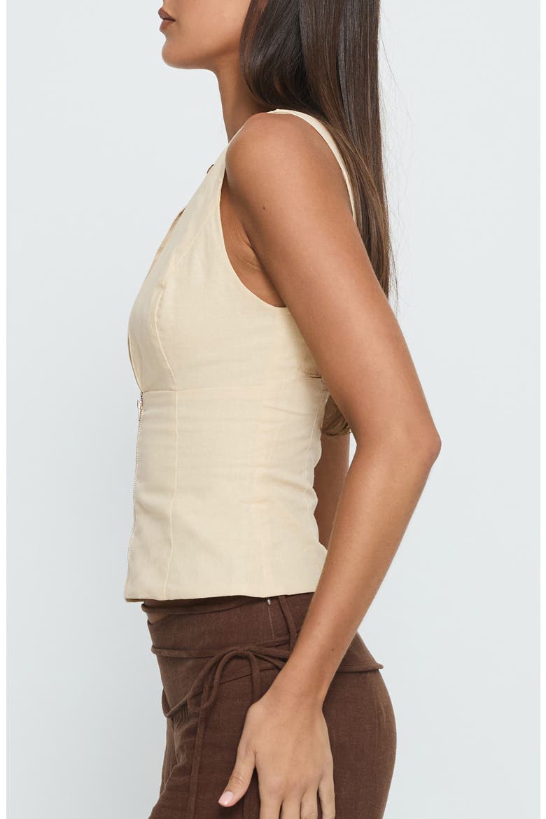 Heleena Keyhole Cotton & Linen Zip Tank, Alternate, color, CREAM