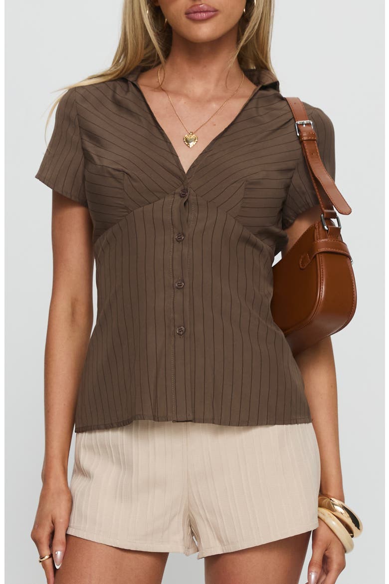 Life Begins Short Sleeve Shirt, Main, color, BROWN STRIPE