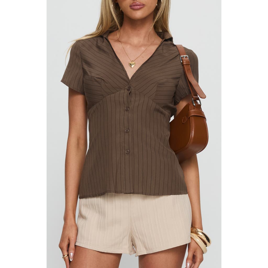 Princess Polly Life Begins Short Sleeve Shirt In Brown