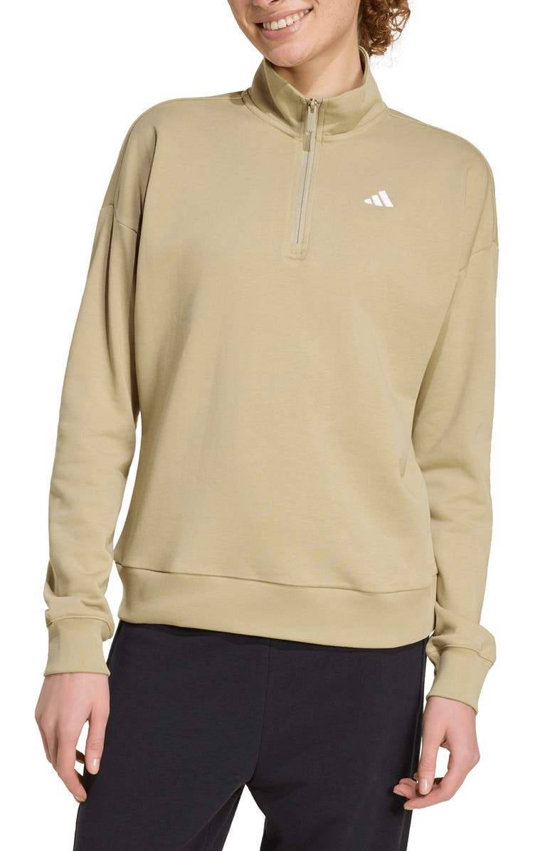 adidas French Terry Quarter Zip Pullover, Main, color, Wonder Cargo/ White