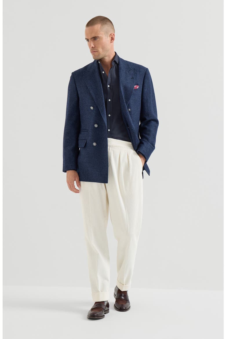 Stretch cotton chevron flannel shirt with spread collar, Alternate, color, Navy Blue