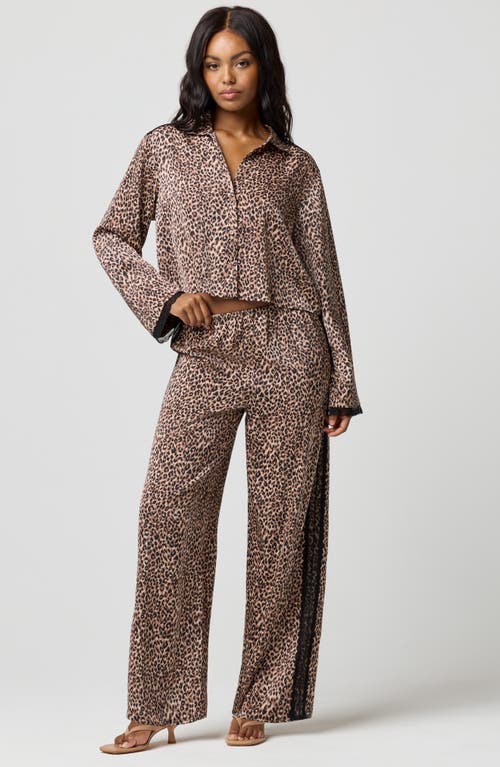 Florence By Mills Lace Trim Satin Pajama Pants In Animal Print