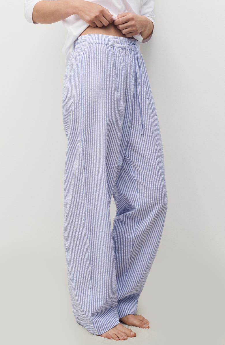 MANGO Stripe Cotton Seersucker Pajamas, Main, color, China Blue