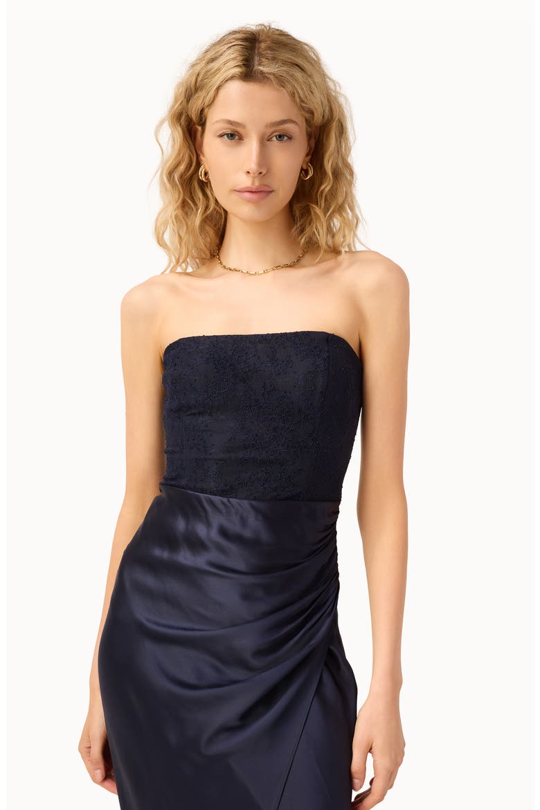 Echo Strapless Mixed Media Dress, Alternate, color, NAVY