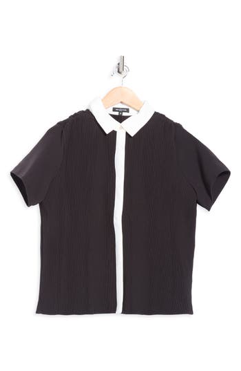 Area Stars Trini Pleated Contrast Trim Collar Blouse In Black In Black