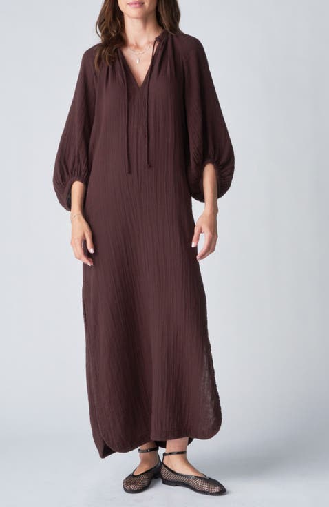 Avery Long Tie Neck Dress Gauze Caftan
