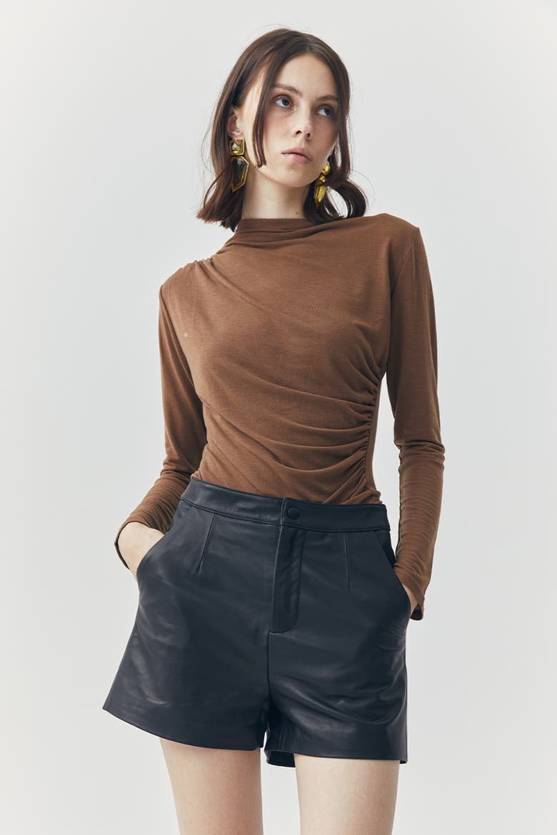 Wren Short Leather Pants, Main, color, Black