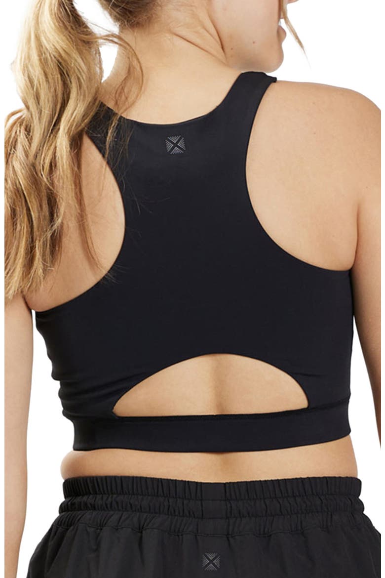 Cutout Racerback Sports Bra with Hidden Pocket, Alternate, color, BLACK