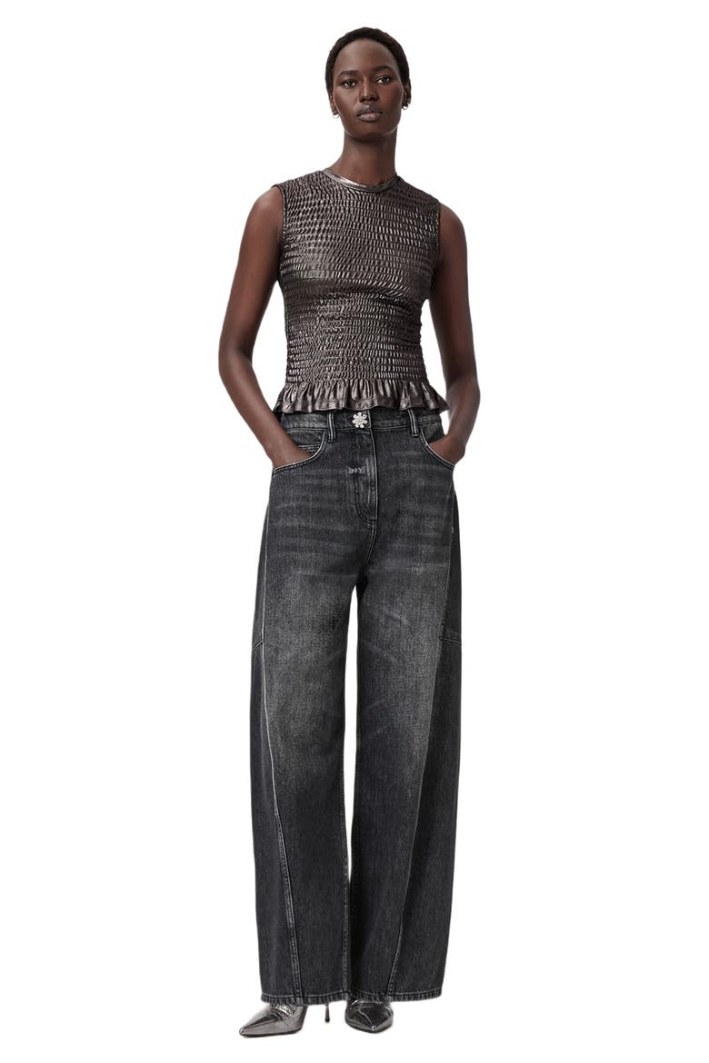 Ode Metallic Smocked Tank, Alternate, color, GUNMETAL GREY