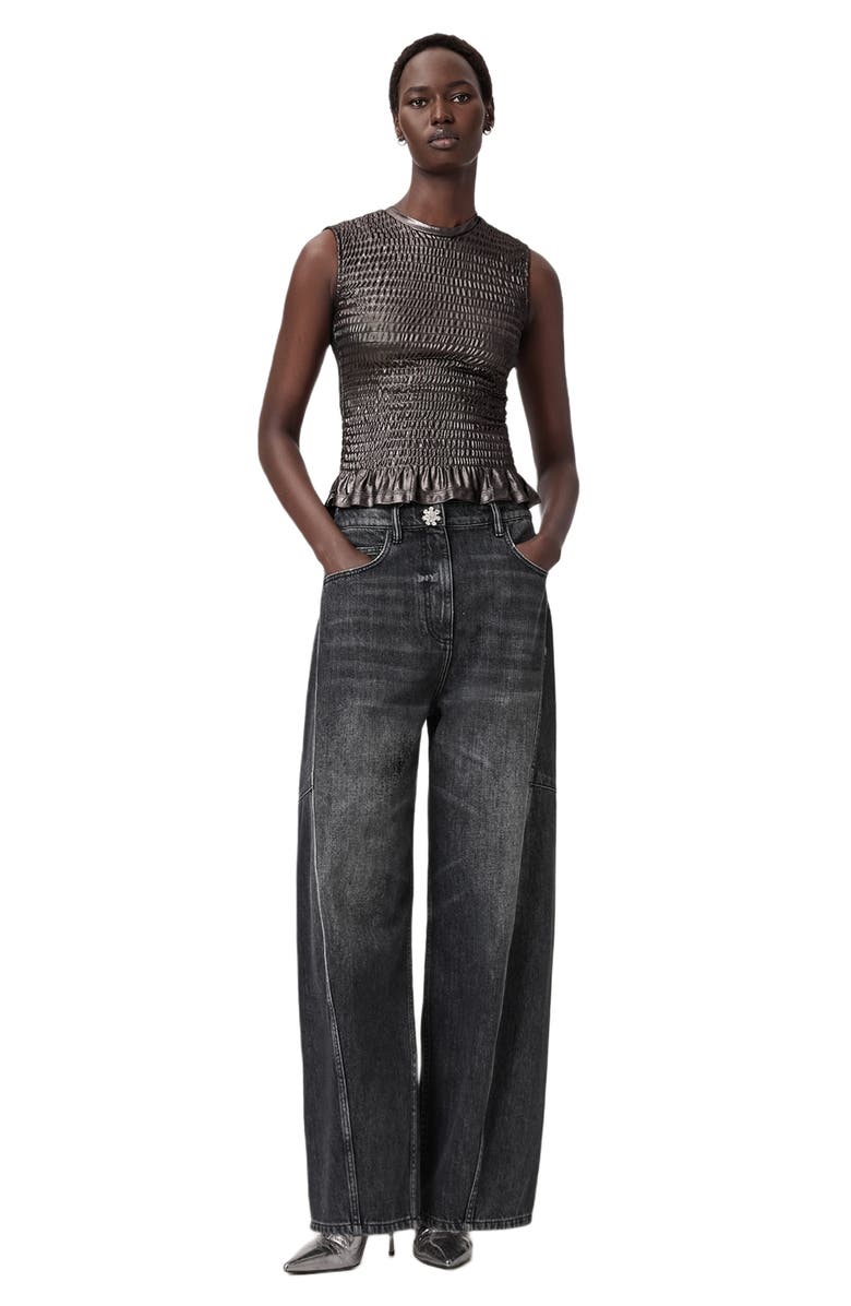 AllSaints Ode Metallic Smocked Tank, Alternate, color, Gunmetal Grey