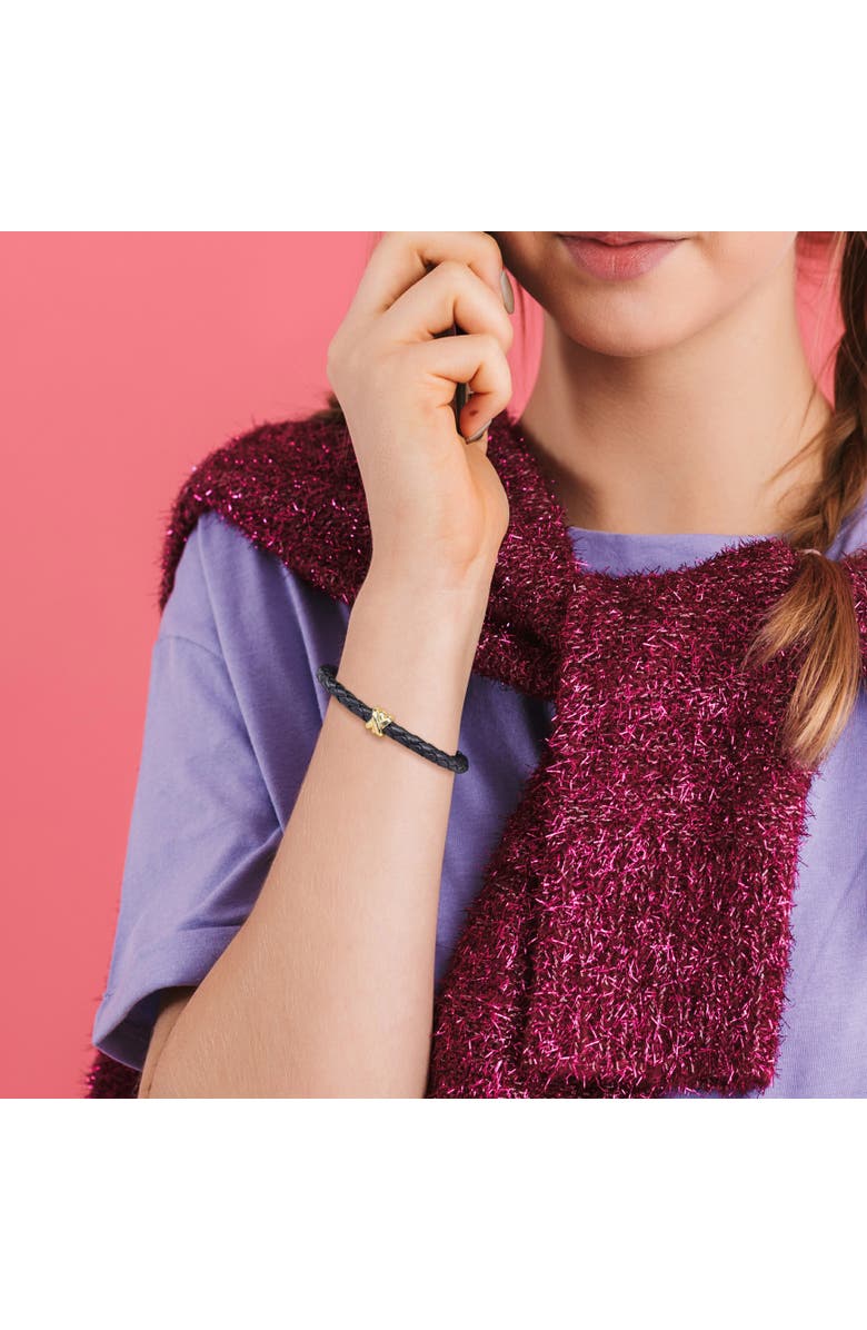 Julianna B. Crossover Motif Black Leather Cord Bracelet 14k, Alternate, color,