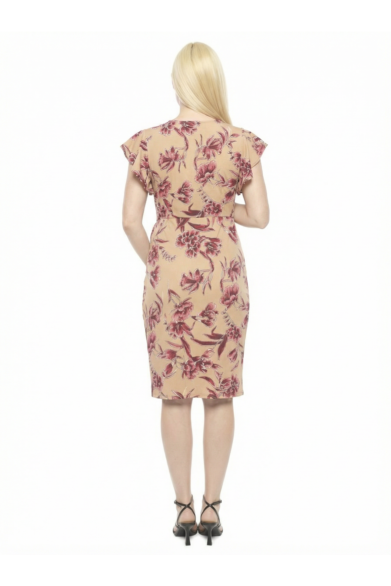 Maternity Floral Faux Wrap Knee Length Dress, Alternate, color, Beige Multi