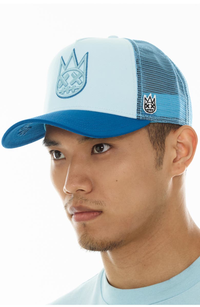 Cult of Individuality Shimuchan Logo Colorblock Trucker Hat, Alternate, color, Blue Glow