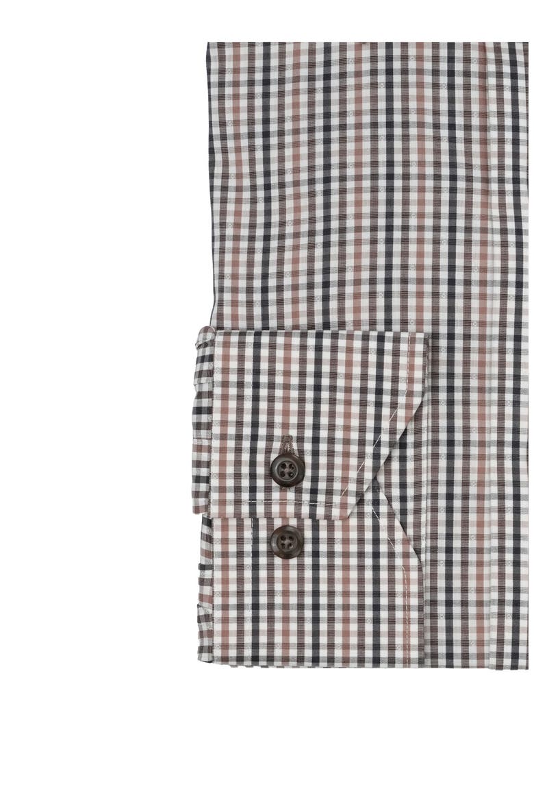Plaid Check Trim Fit Stretch Cotton Blend Dress Shirt, Alternate, color, MOCHA