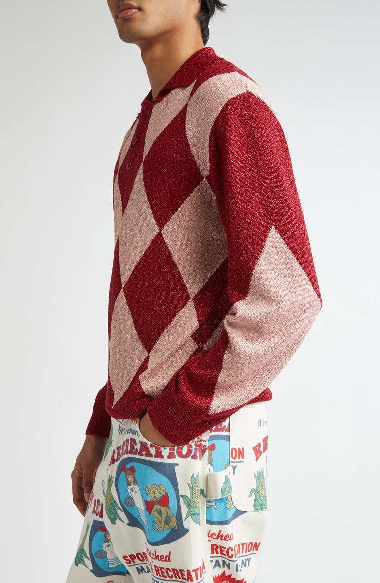 Bode Jockey Metallic Argyle Polo, Alternate, color, Pink Multi