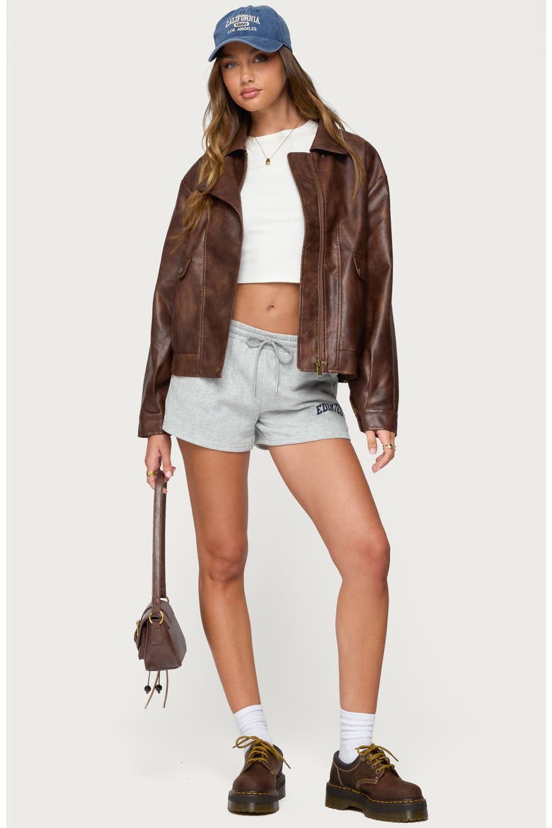 Ardella Oversize Faux Leather Jacket, Alternate, color, BROWN