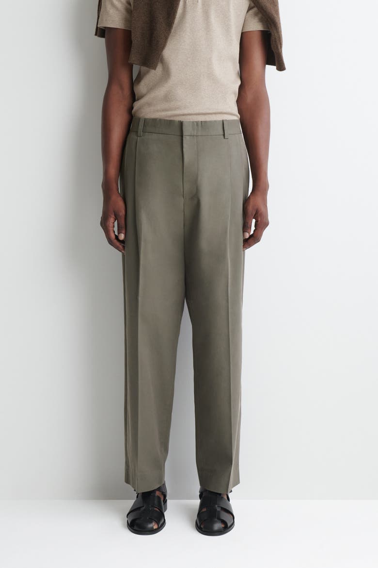 Pleated Relaxed-Fit Tapered Pants, Alternate, color, KHAKI