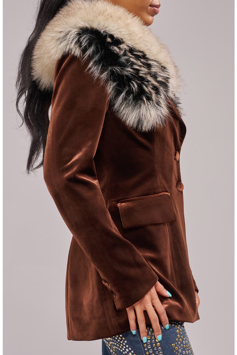 Elaris Velvet Blazer with Faux Fur Collar, Alternate, color, CHOCOLATE