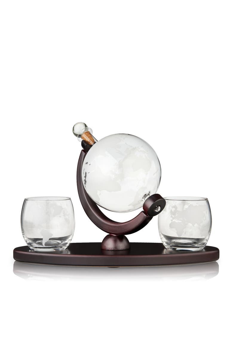 Globe Decanter & Whiskey Tumblers Set of 3, Main, color, Clear