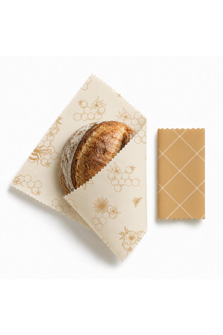 Beeswax Bread Wraps, Set of 2, Reusable Organic Cotton, 17"x23", Main, color, Beige