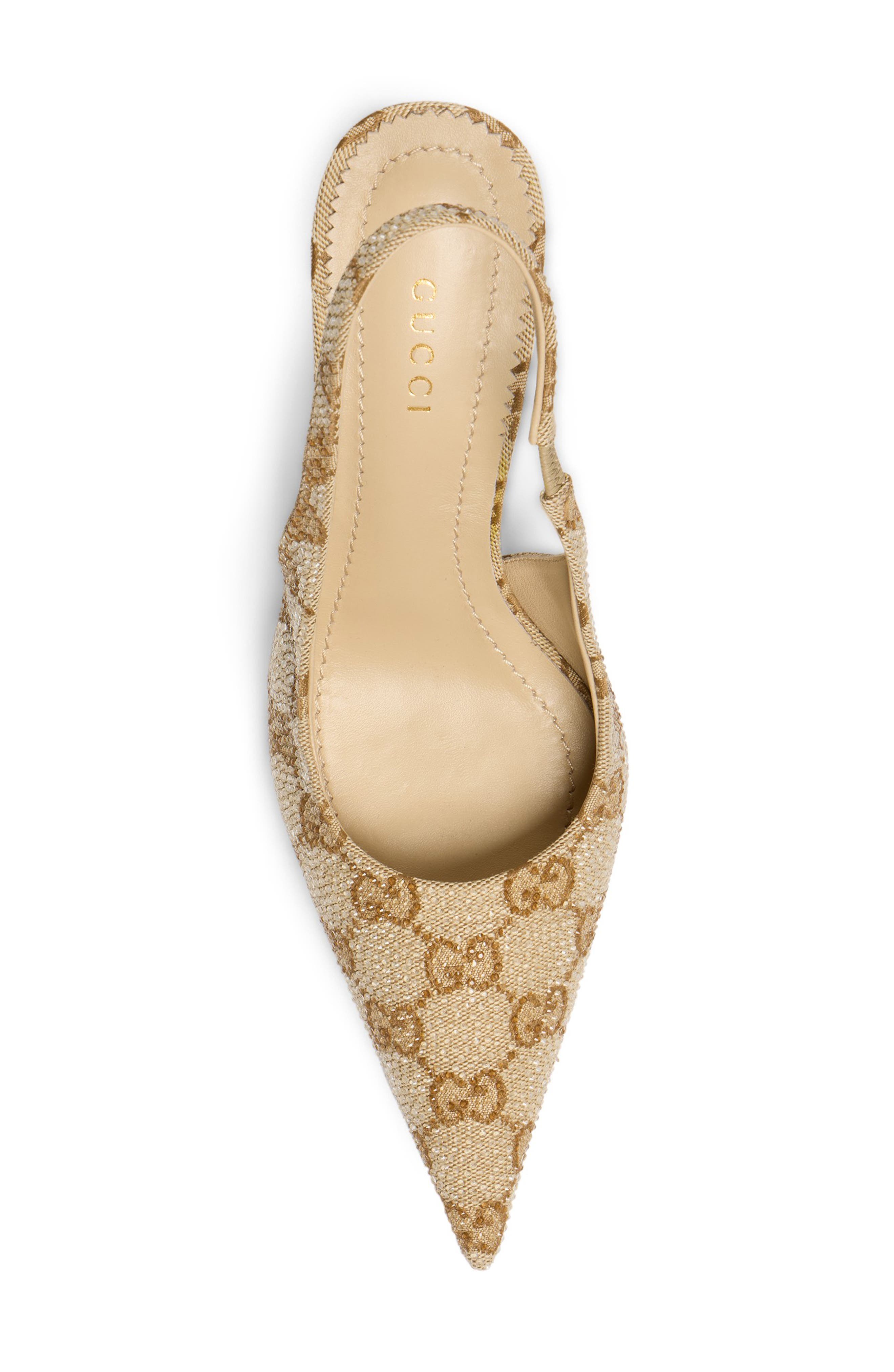 Donna GG Canvas Pointed Toe Slingback Pump, Alternate, color, VINTAGE SAND