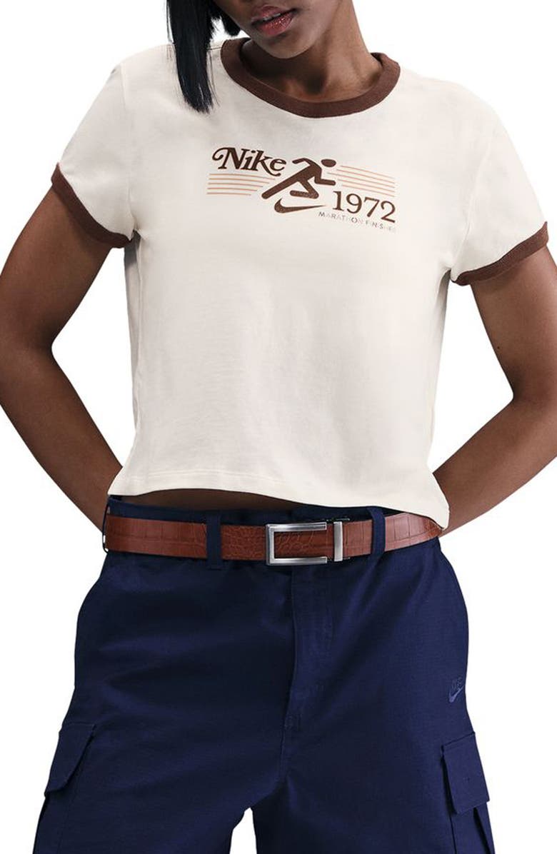 Nike Sportswear Crop 1972 Marathon Ringer T-Shirt, Main, color, Pale Ivory/ Fauna Brown