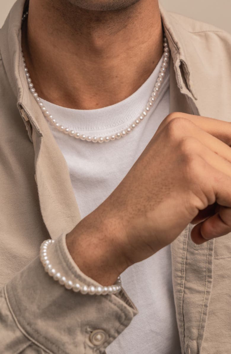 Dower & Hall Men's White Pearl Bracelet, Alternate, color, Sterling Silver