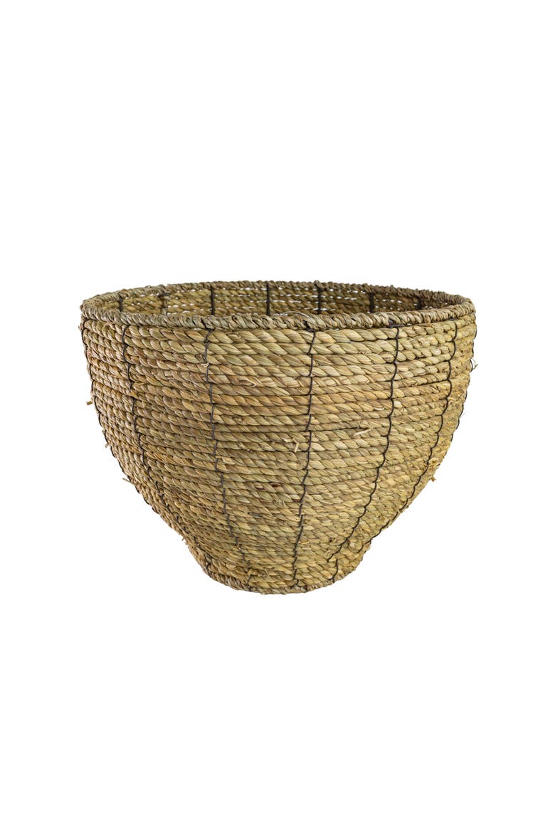 Small Dry Basket Planter Seagrass & Metal, Main, color, Brown